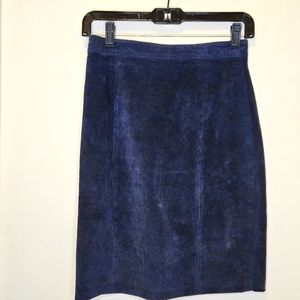 Vintage blue leather suede midi skirt